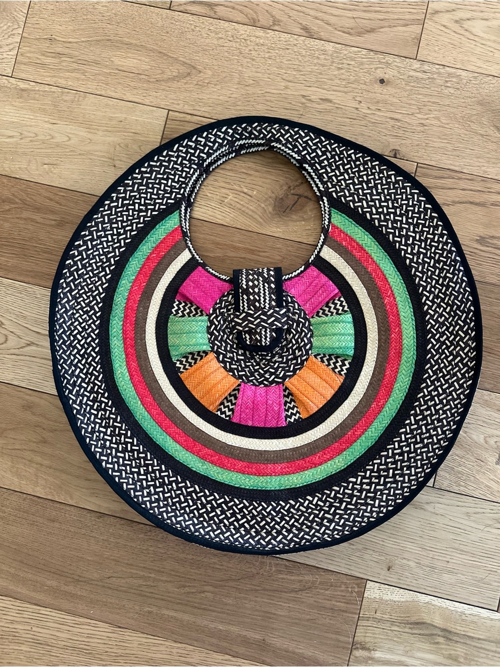 Multicolor Large Round Woven Tote Bag